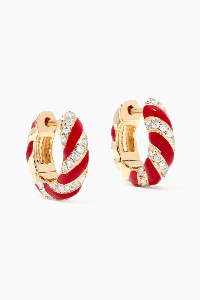 

Mademoiselle Diamond Hoops with Enamel in 9kt Yellow Gold, Red