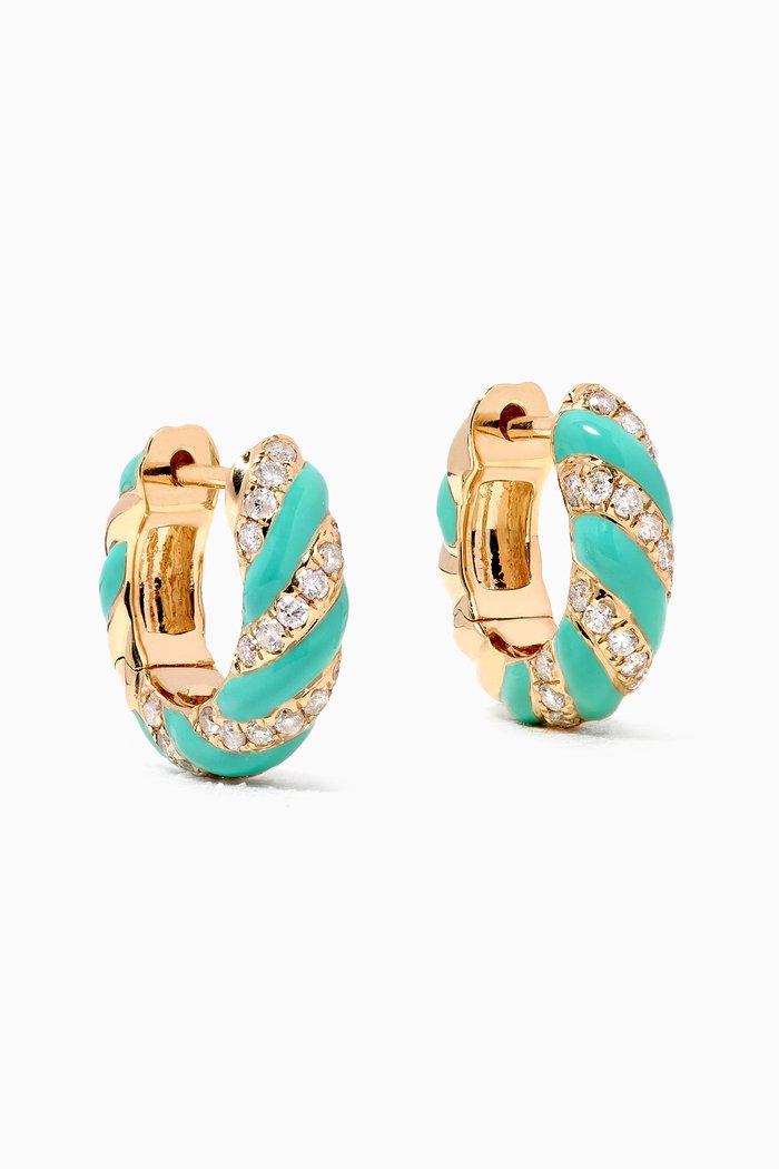 

Mademoiselle Diamond Hoops with Enamel in 9kt Yellow Gold, Blue
