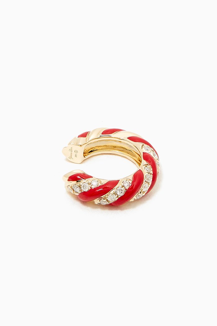 

Mademoiselle Diamond Single Ear Cuff with Enamel in 9kt Yellow Gold, Red