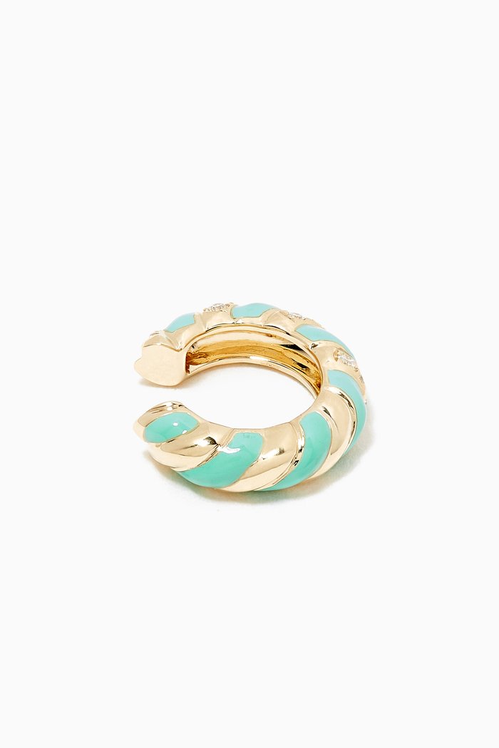 

Mademoiselle Diamond Single Ear Cuff with Enamel in 9kt Yellow Gold, Blue