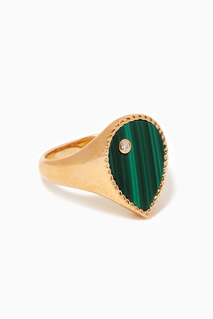 

Mademoiselle Pear Signer Ring with Malachite in 9kt Yellow Gold, Green