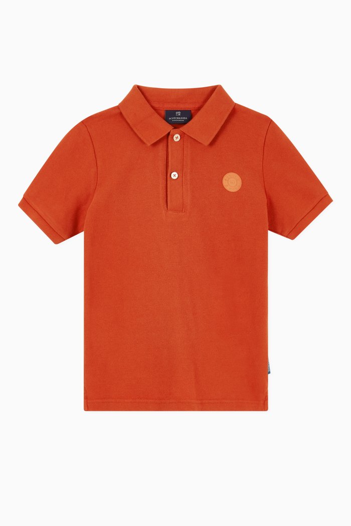 

Fabric Dyed Logo Polo Shirt in Cotton, Orange