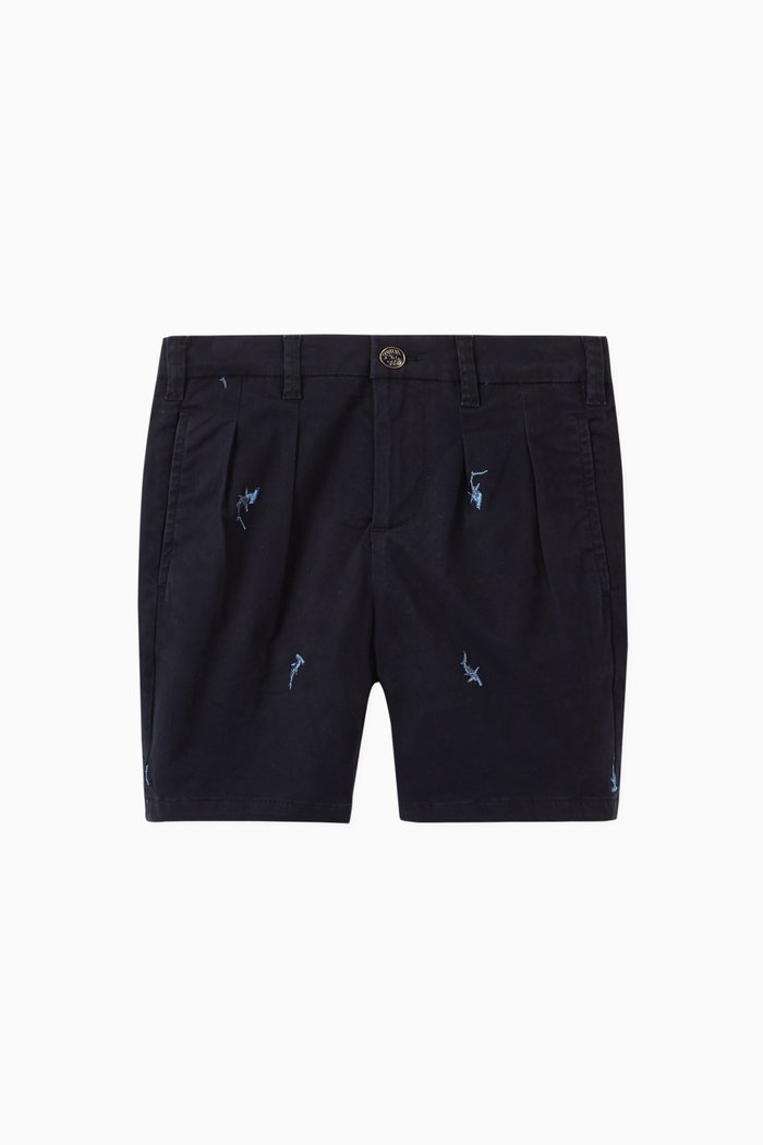 

Embroidered Cotton Shorts, Blue