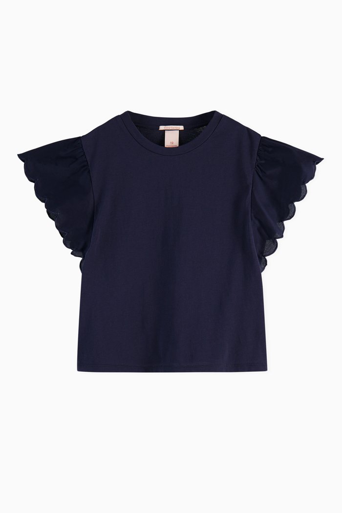 

Jersey T-shirt with Scalloped Edges, Blue