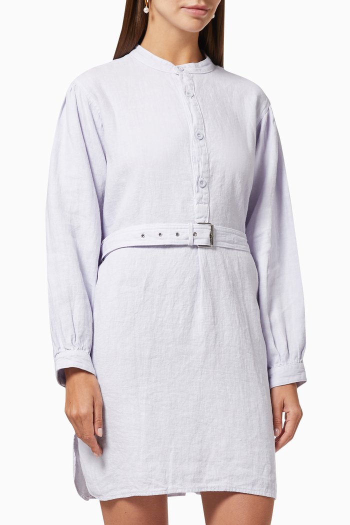 

Sunshine Belted Dress in Linen, Blue