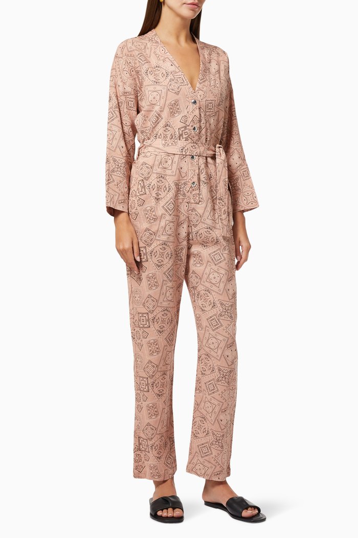 

Mohawk Belted Jumpsuit in Linen, Pink