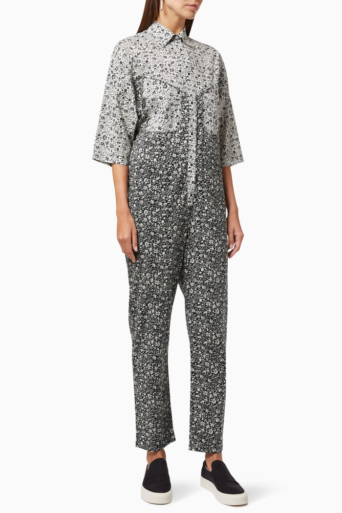 

Lolina Jumpsuit in Floral Cotton, Black