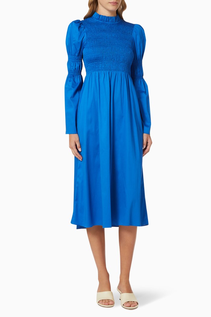 

Juliette Spot Shirred Dress, Blue