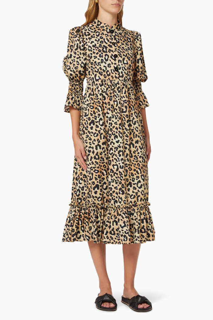 Rosie Leopard Dress in Cotton, Brown