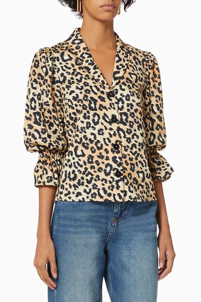 

Bretta Cotton Blouse with Leopard Print, Brown