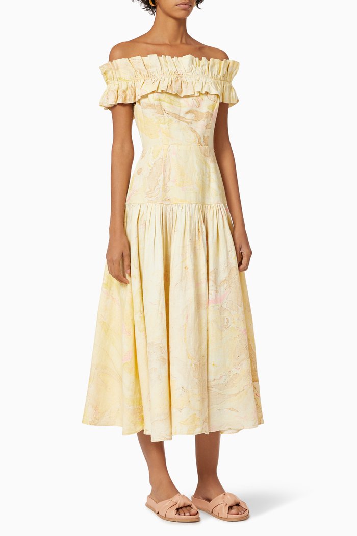 

Cosmos Frill Off Shoulder Dress, Yellow