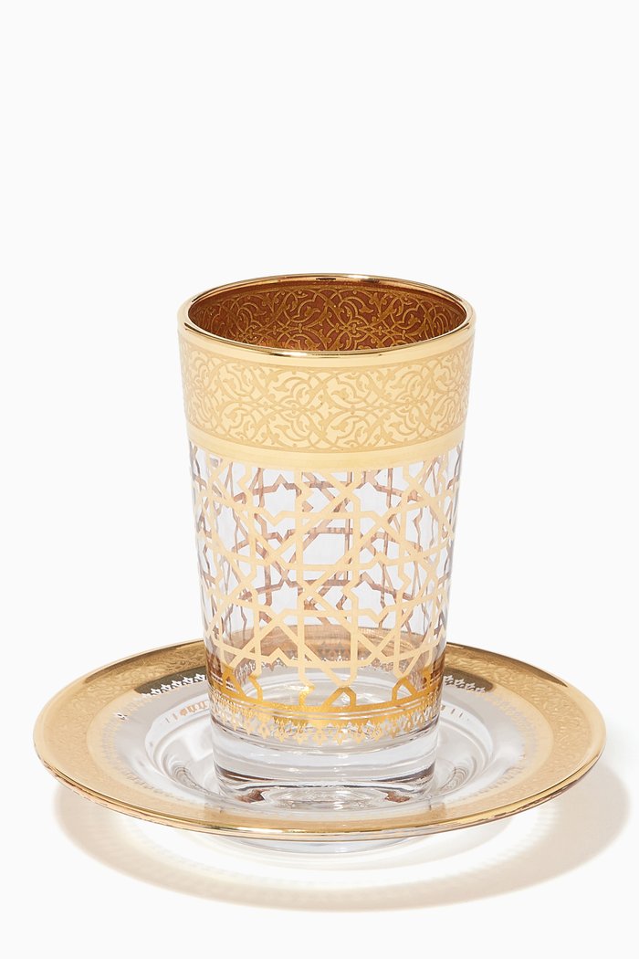 

Cordoba Moroccan Tea Cup & Saucer, Set of 6, Gold