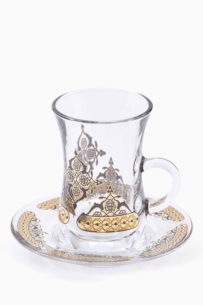 Rayhan Tea Istikana & Saucer, Set of 6, Gold