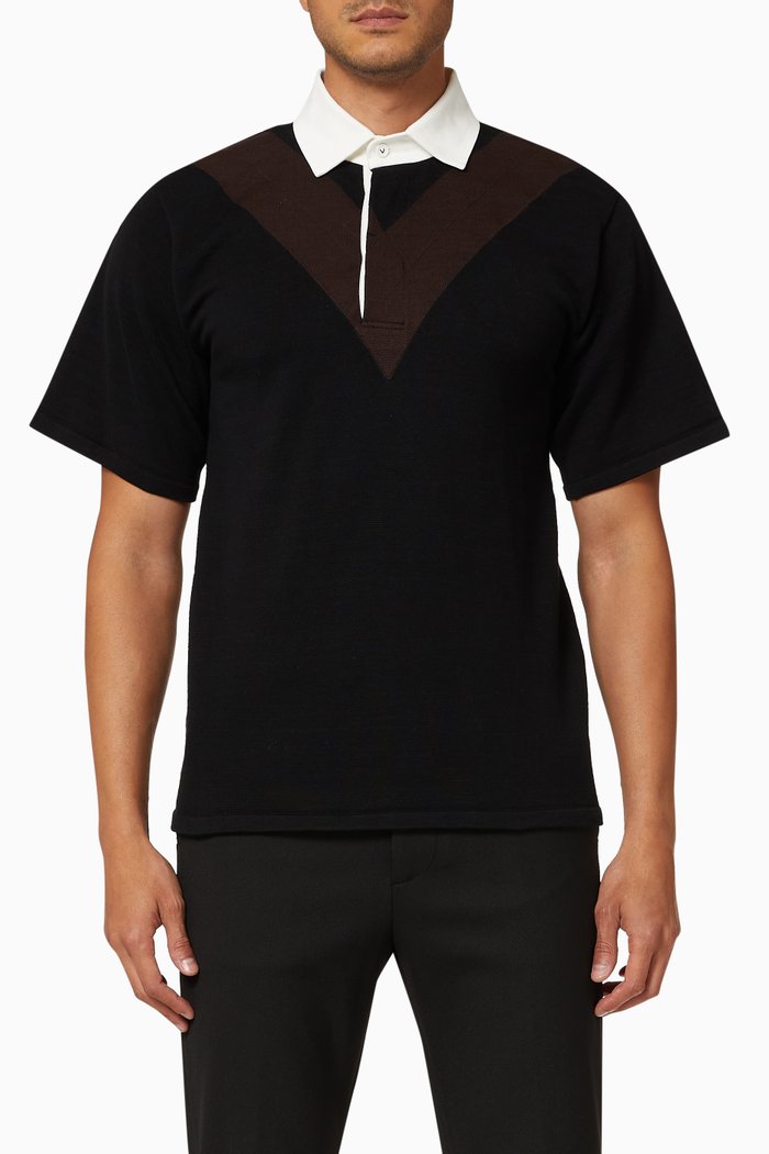 

Polo Shirt in Chevron Cotton Intarsia, Black