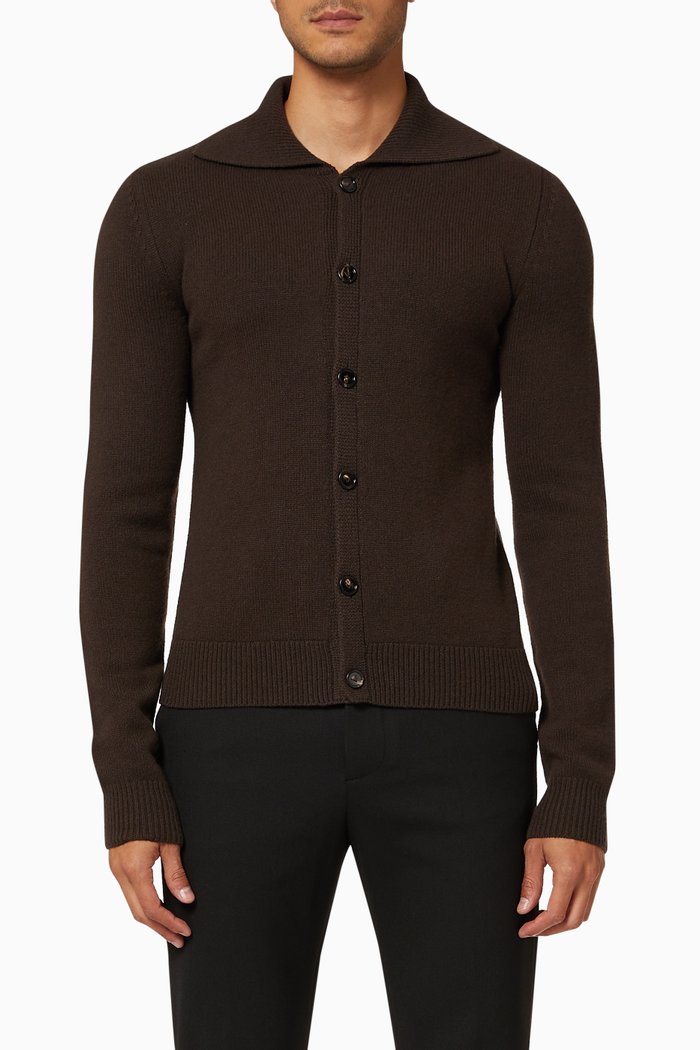 Cardigan in Wool Knit, Brown