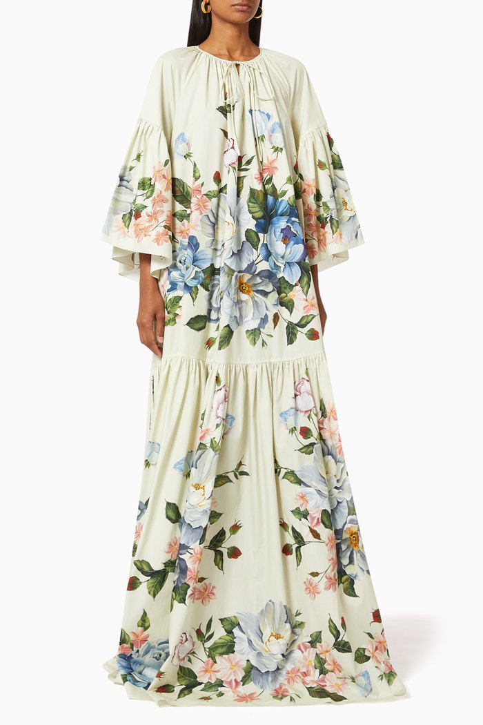 

Kaftan Dress with Floral-print in Cotton Poplin, Multicolour