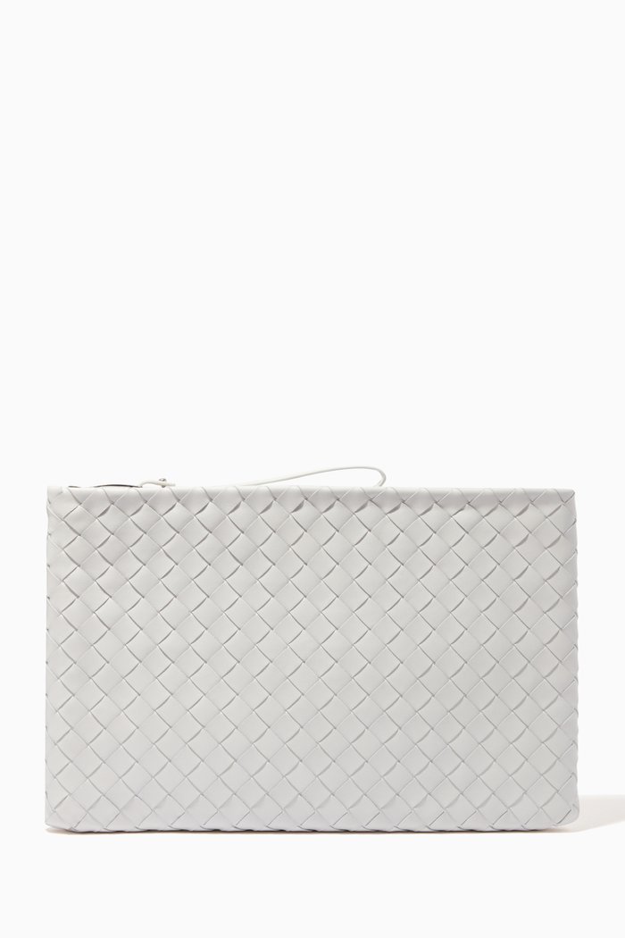 

Large Pouch in Intrecciato Nappa, White