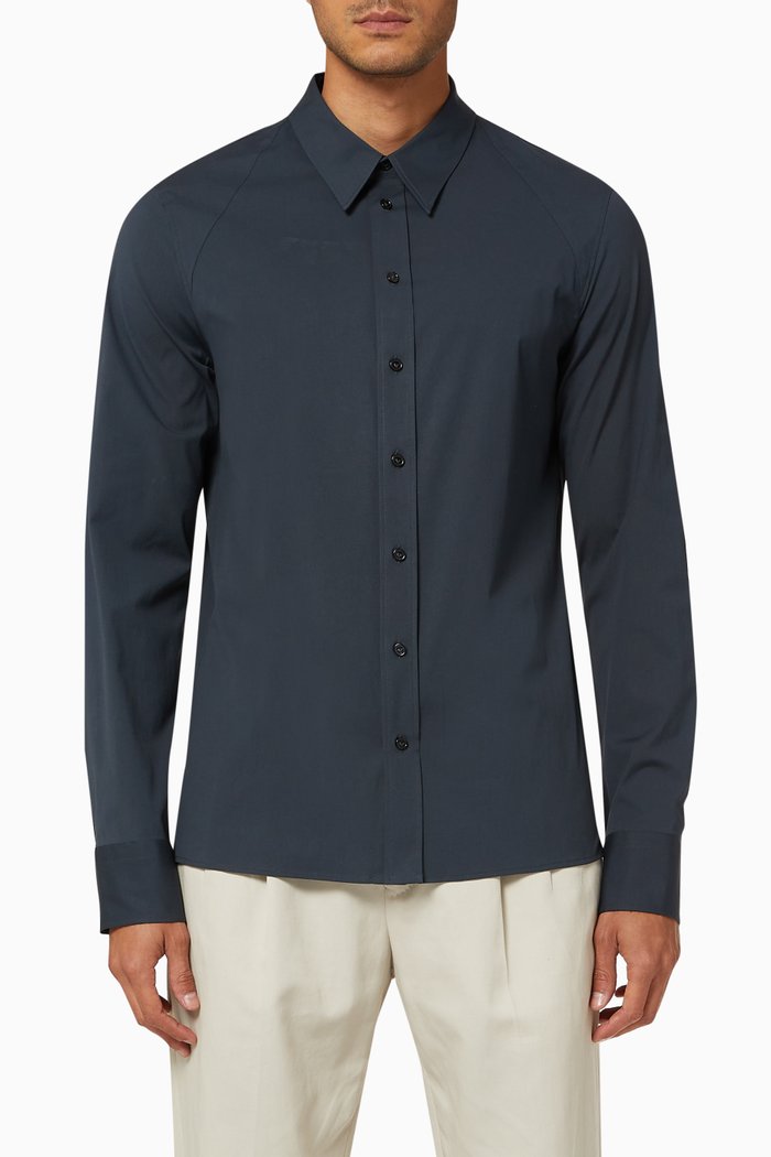 Shirt in Stretch Cotton Poplin, Grey