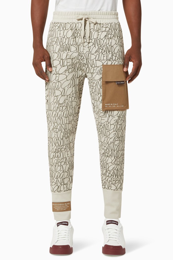 

Jogging Pants with Cargo Pocket in DG-print Cotton Jersey, Neutral