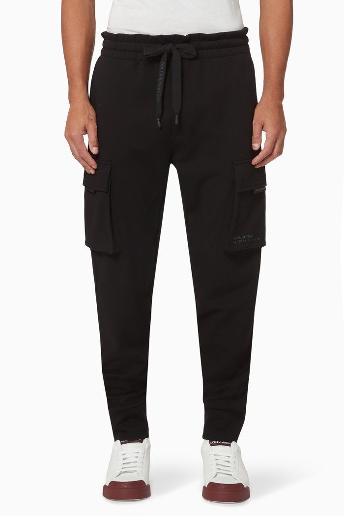 

Track Pants with Cargo Pockets in Cotton Jersey, Black