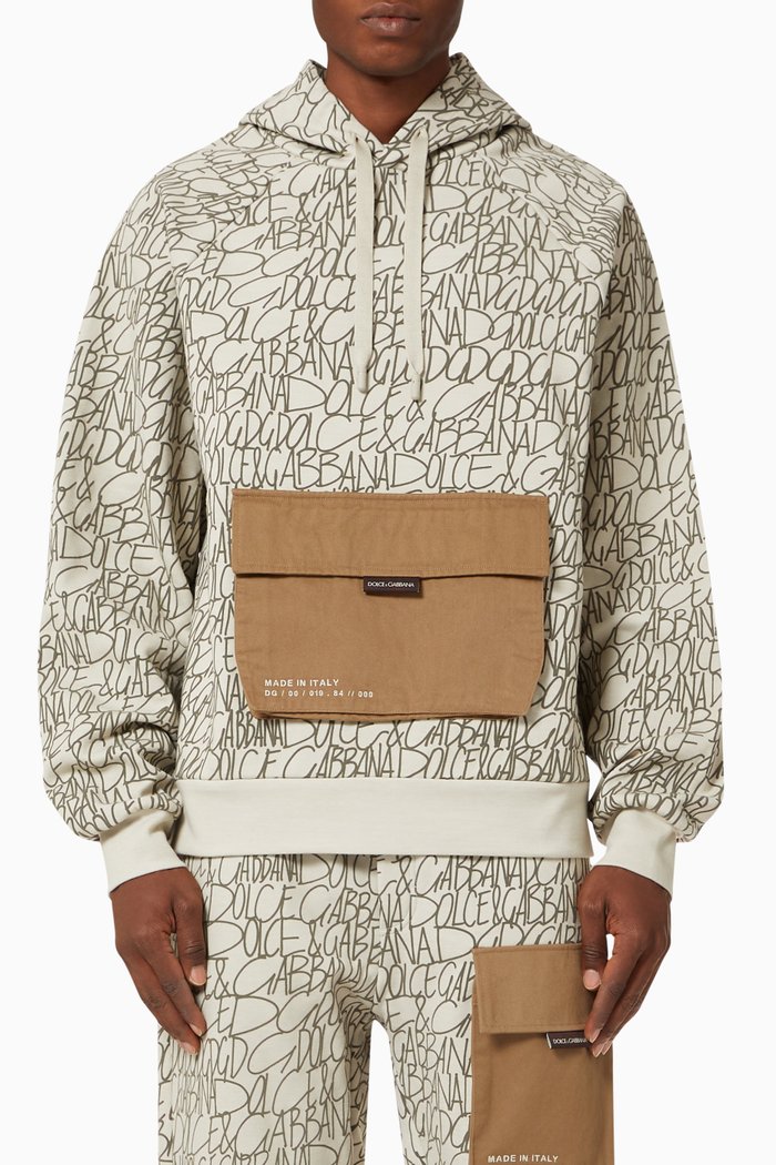 

Hoodie with Cargo Pocket in DG-print Cotton Jersey, Neutral