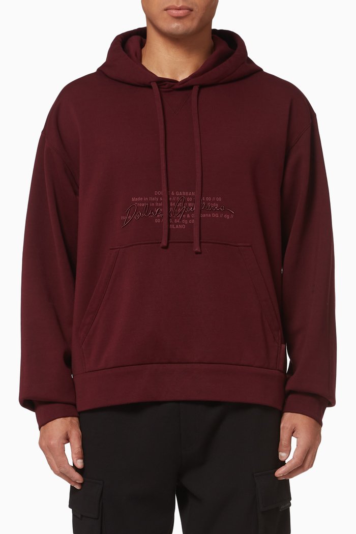 

Hoodie with Logo Embroidery in Cotton Jersey, Red