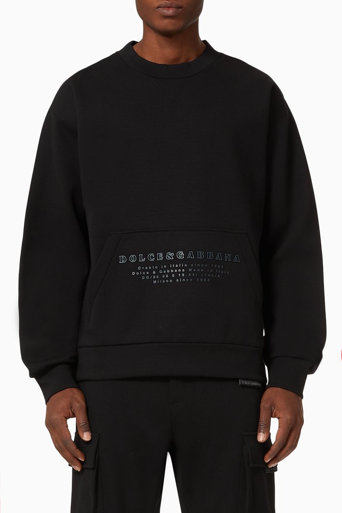 

Sweatshirt with D&G Patch in Cotton Jersey, Black