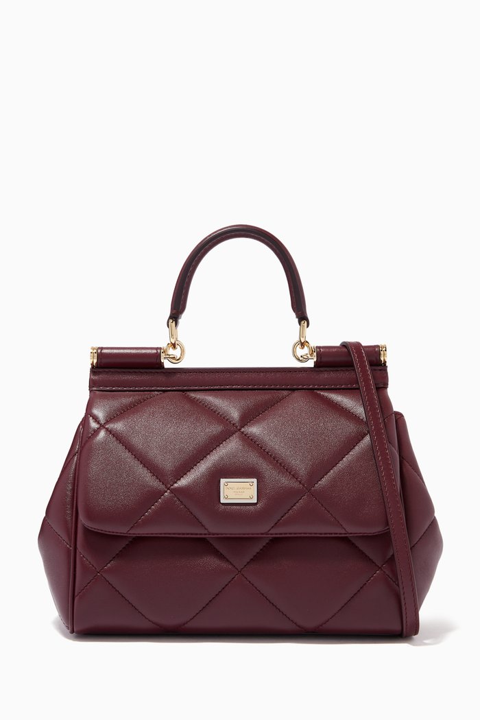 Small Sicily Bag in Aria Matelassé Leather, Burgundy