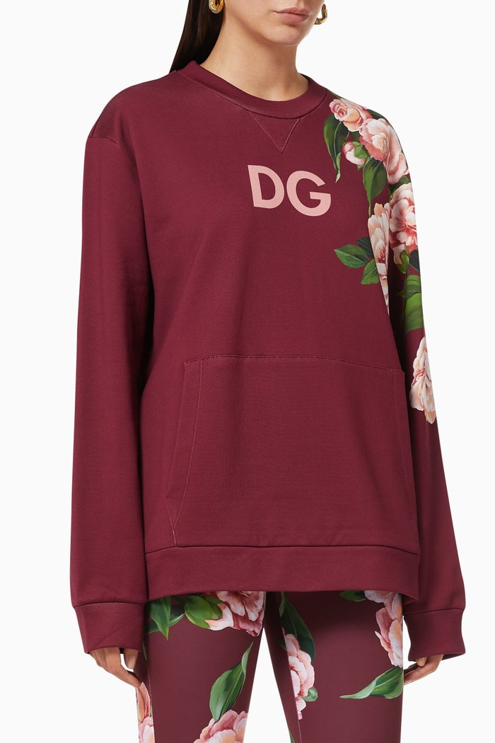 

Jersey Sweatshirt with Camellia Details, Red