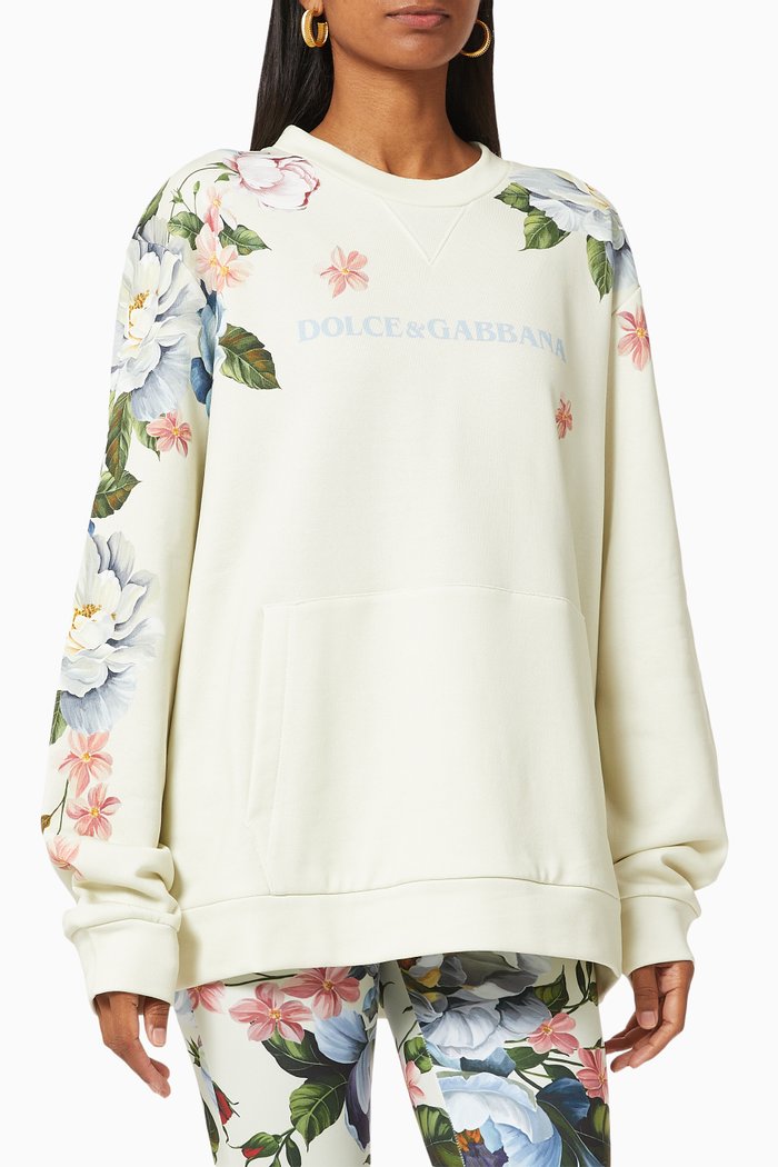 

Sweatshirt with Floral-print in Cotton Jersey, Neutral
