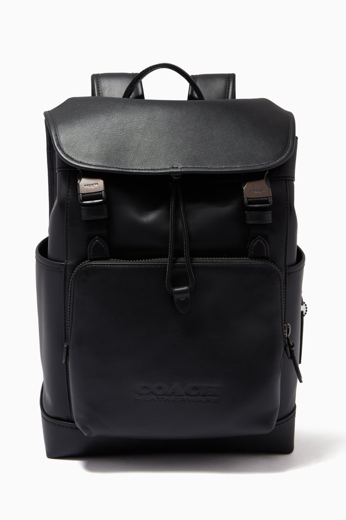 

League Flap Backpack in Calf Leather, Black