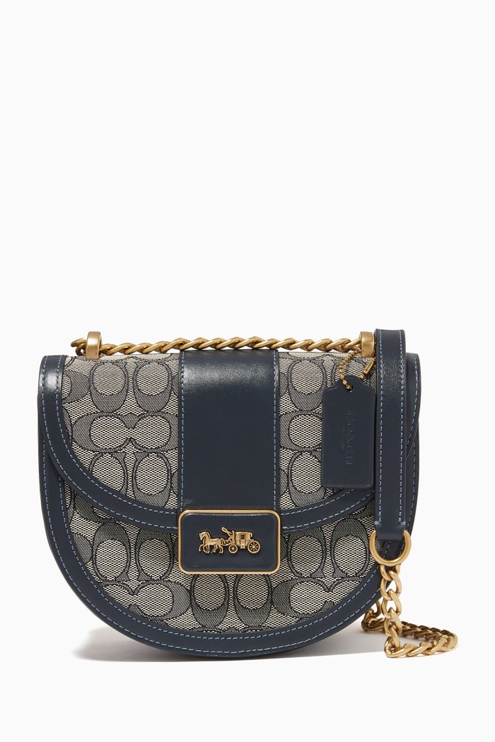 

Alie Saddle Bag in Signature Jacquard & Leather, Blue