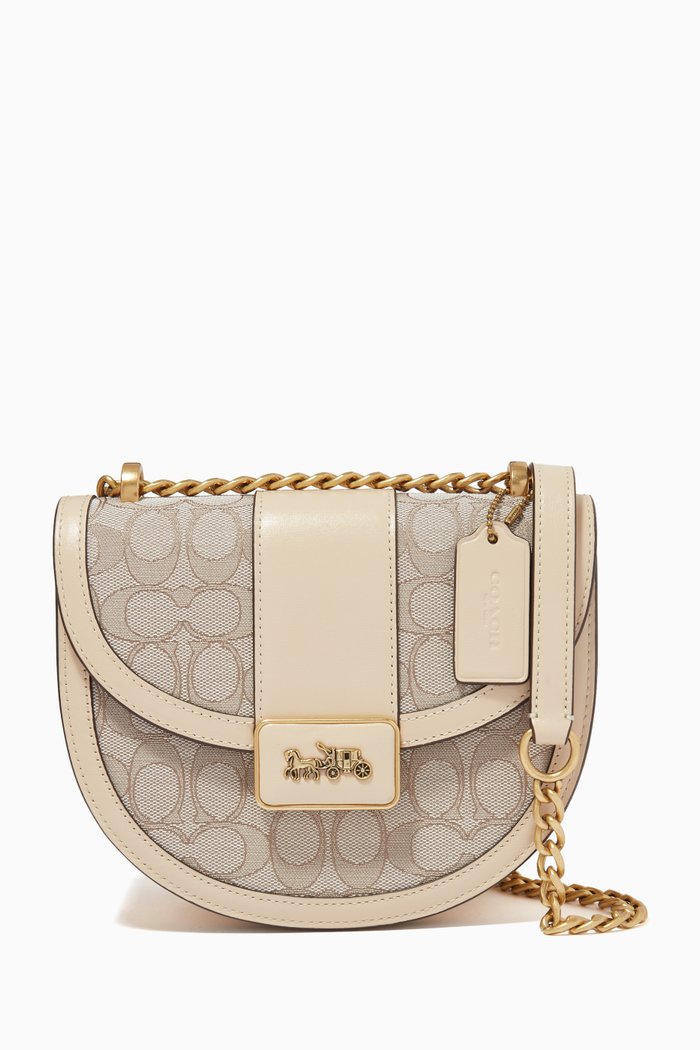 

Alie Saddle Bag in Signature Jacquard & Leather, White