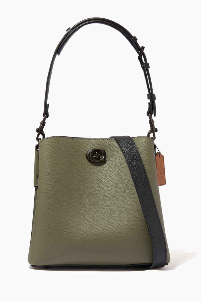 

Willow Bucket Bag in Colour-block Leather, Green