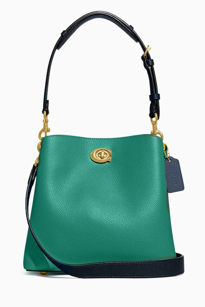 

Willow Bucket Bag in Colour-block Leather, Green