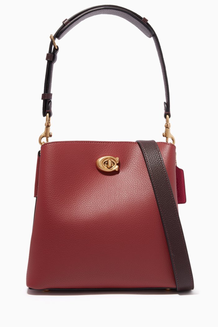 

Willow Bucket Bag in Colour-block Leather, Red