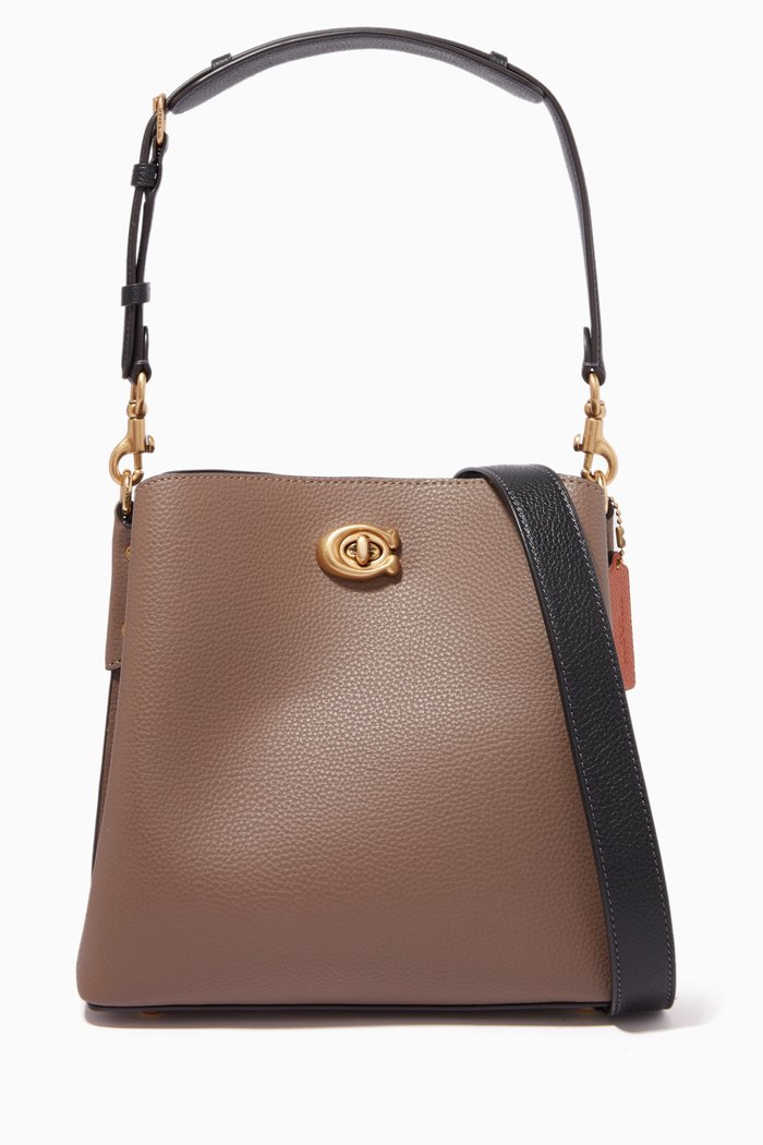 

Willow Bucket Bag in Colour-block Leather, Grey