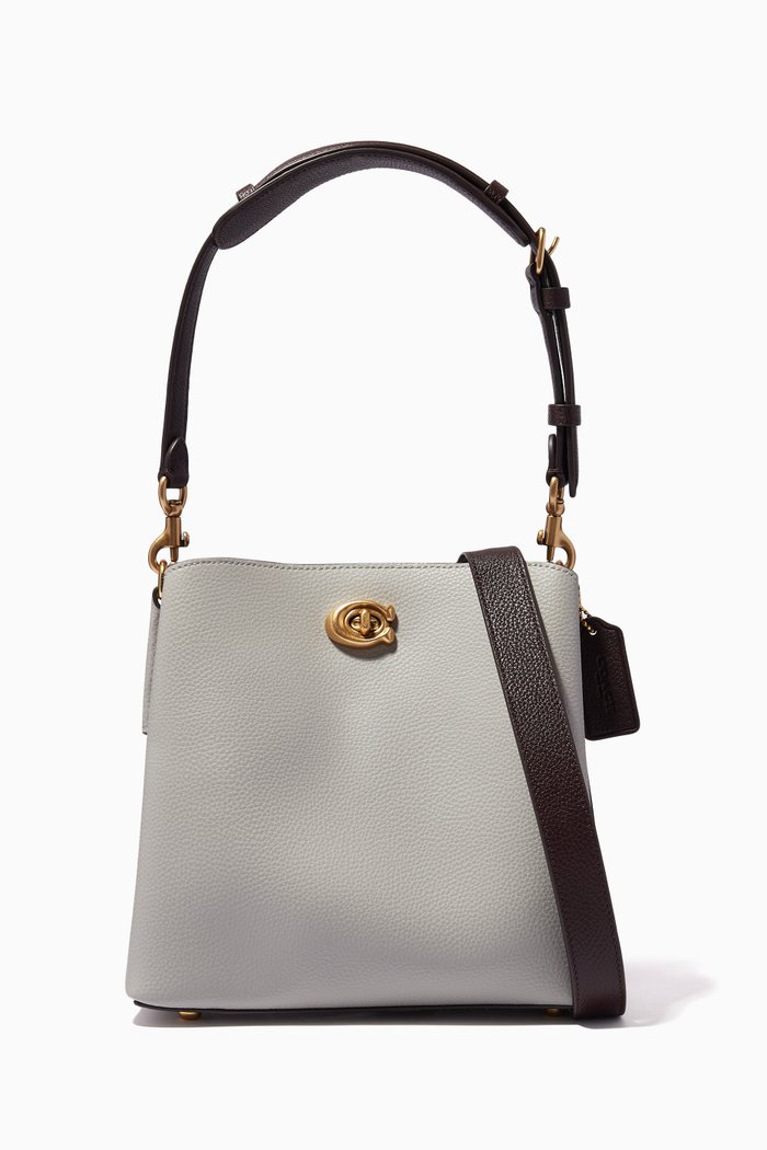 

Willow Bucket Bag in Colour-block Leather, Grey