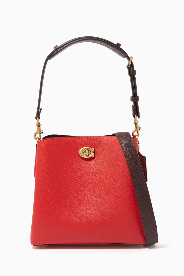 

Willow Bucket Bag in Colour-block Leather, Red