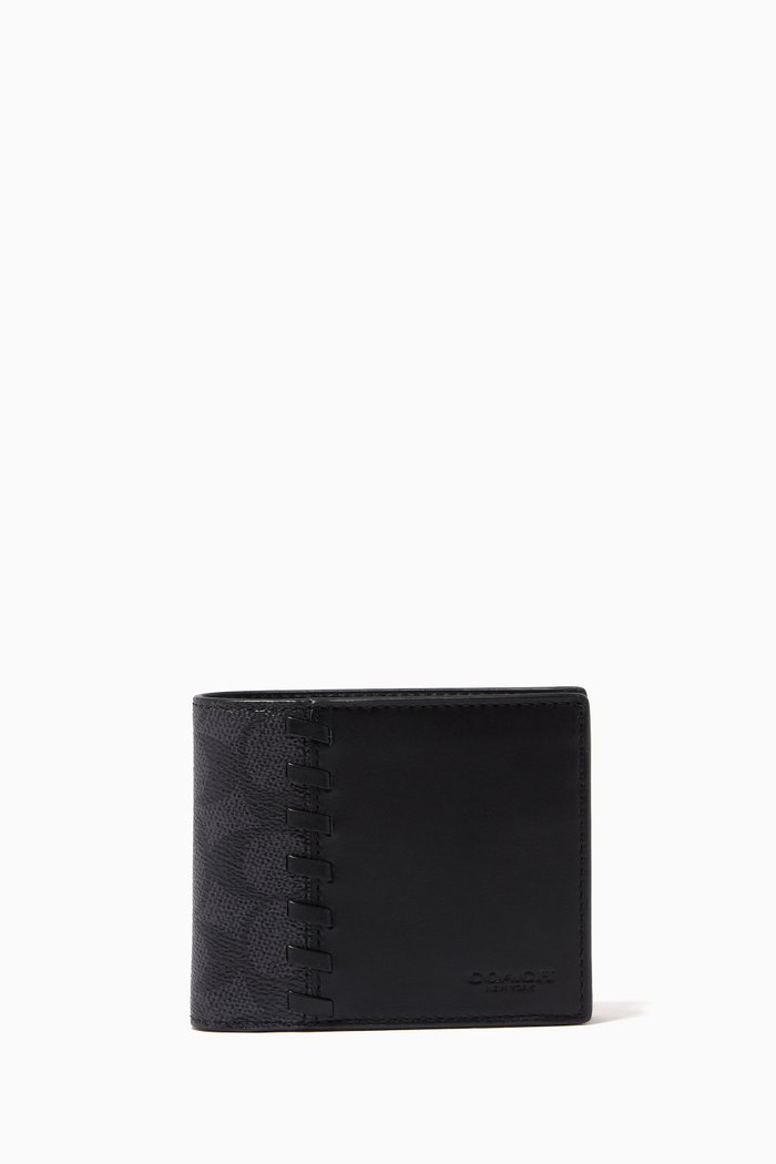 

3-In-1 Wallet with Whipstitch in Blocked Signature Canvas, Black
