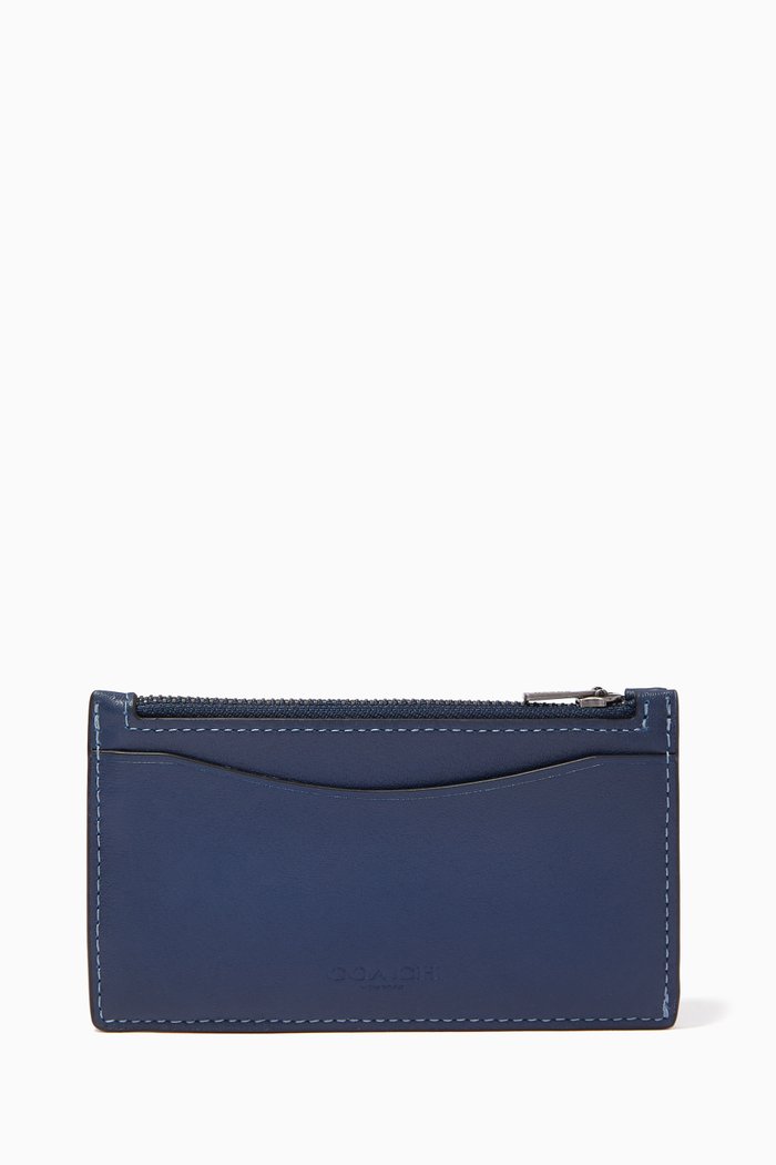 

Zip Card Case in Colour-block Leather, Blue