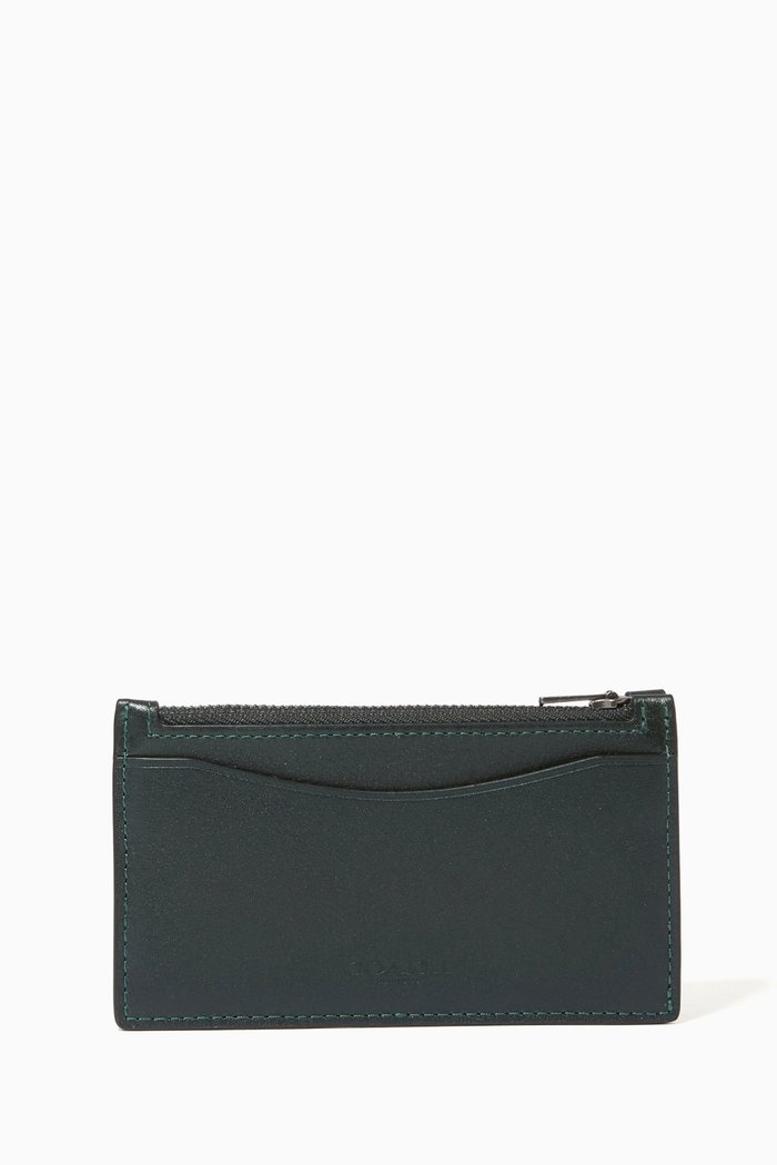 

Zip Card Case in Colour-block Leather, Green