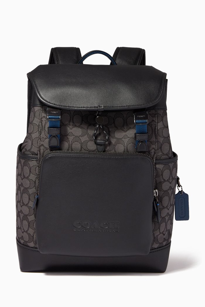 

League Flap Backpack in Signature Jacquard, Black