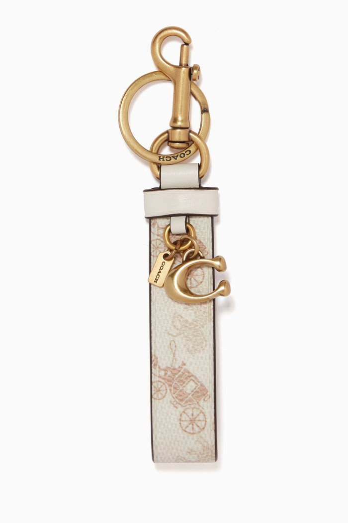 Loop Bag Charm in Horse & Carriage Print Canvas, White