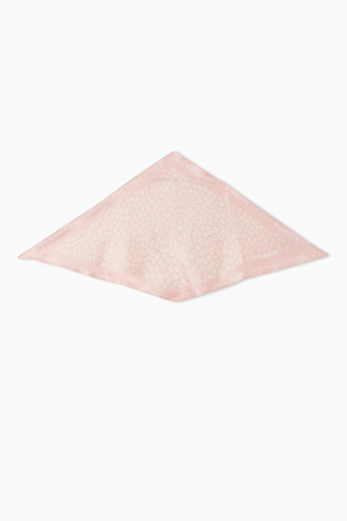 

Graphic Daisy Print Diamond Scarf in Silk, Pink