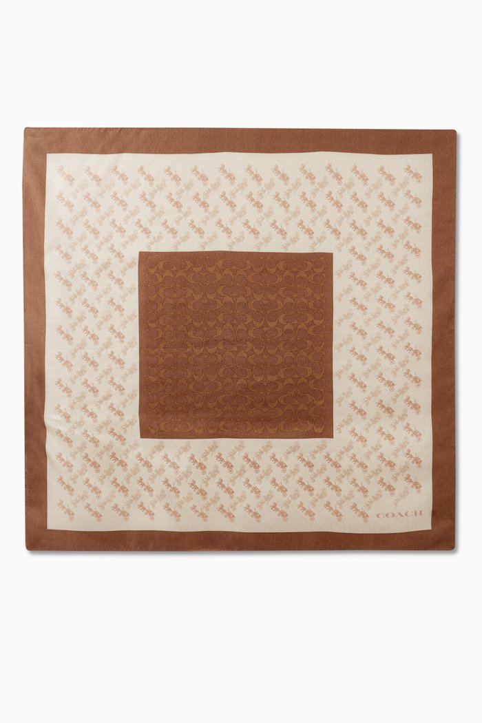 

Horse & Carriage Print Square Scarf in Silk, Multicolour