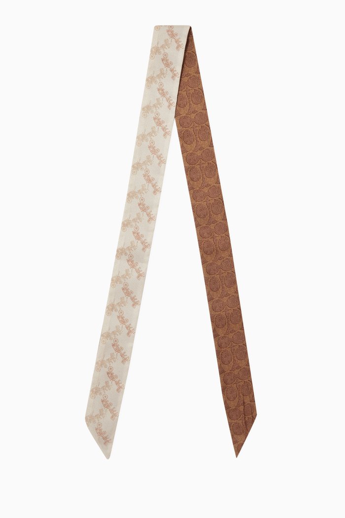 

Horse & Carriage Print Skinny Scarf in Silk, Multicolour