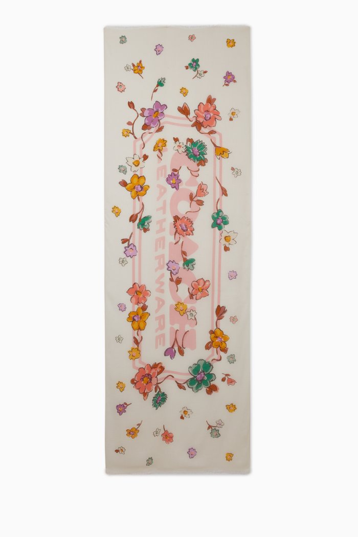 Field Floral Print Oblong Scarf, White