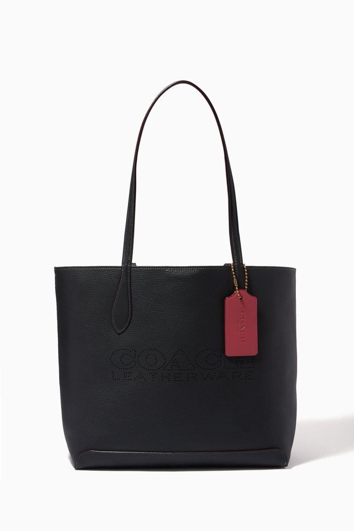 

Kia Colour Block Tote Bag in Grained Leather, Black