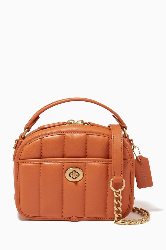 

Lunchbox Top Handle Bag in Quilted Leather, Neutral